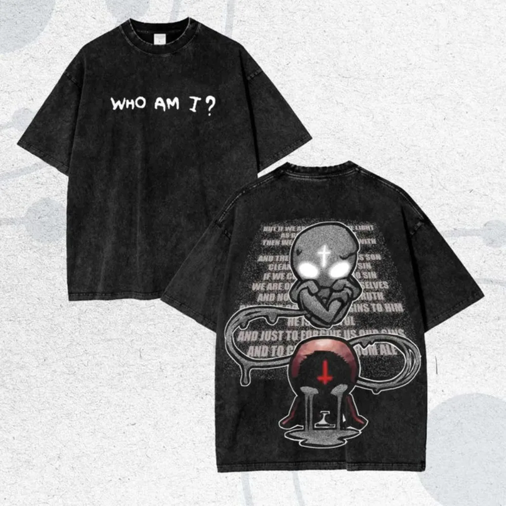 The Binding of Isaac Grafik-T-Shirt Indie Horror Game Streetwear Unisex Oversized Sommer Baumwolle Washed Retro Tee Kleidung Tops – Detail 3