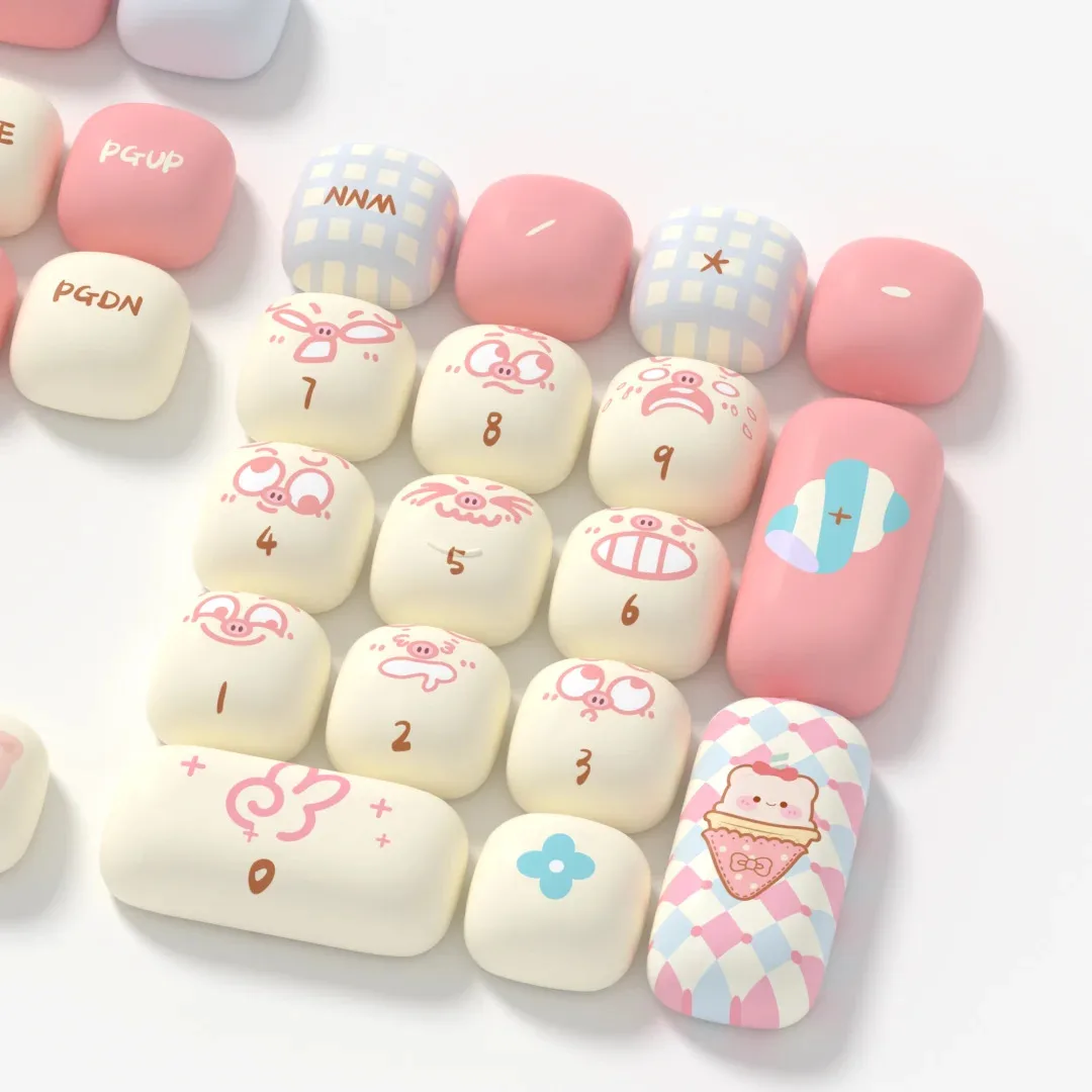 Cute Round Pig Party Keycap 2024 New MOG Height PBT Material Mushroom shaped 139keys Alice Layout Keycap 6.25/7U space key