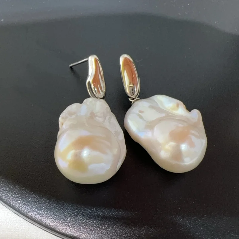 SGARIT Genuine Baroque Women Dangle Earrings 925 Sterling Silver White Natural Freshwater Pearl Wedding Engagement Fine Jewelry
