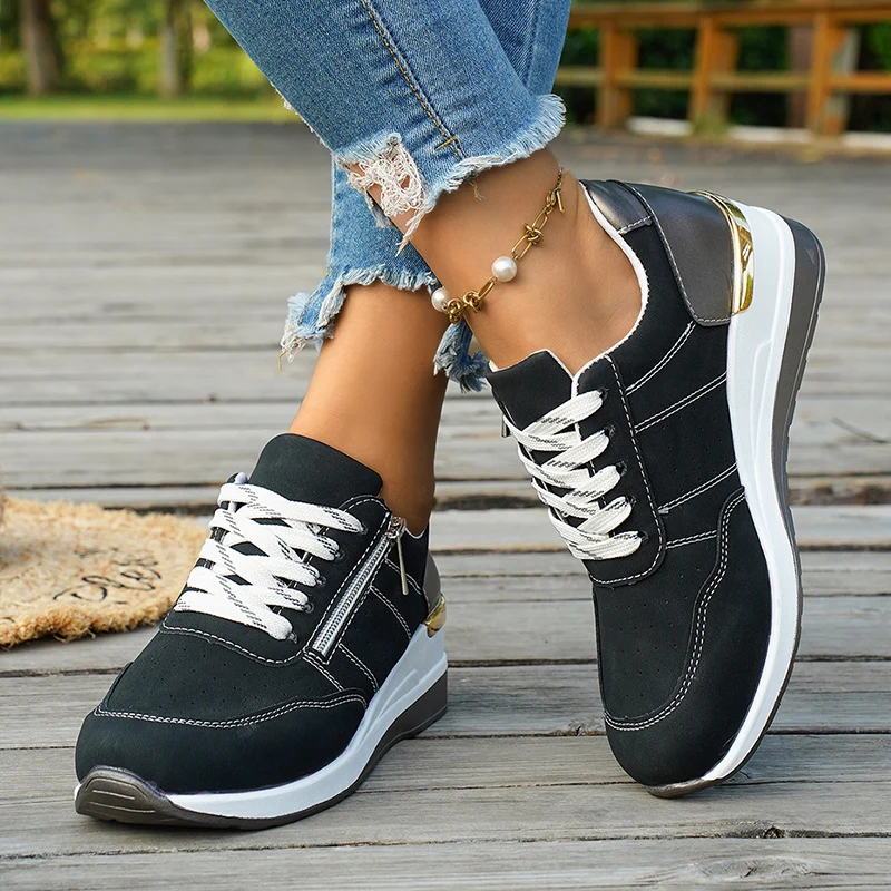 

Plus Size 44 Platform Casual Sneakers for Women Lace Up Anti Slip Thick Sole Sport Shoes Woman 2026 Spring Zipper Walking Shoes