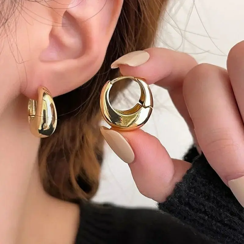 U Shape Hoop Earrings for Women Smooth Gold Color Stainless Steel Earrings Female Classic Statement Wedding Ear Jewelry aretes