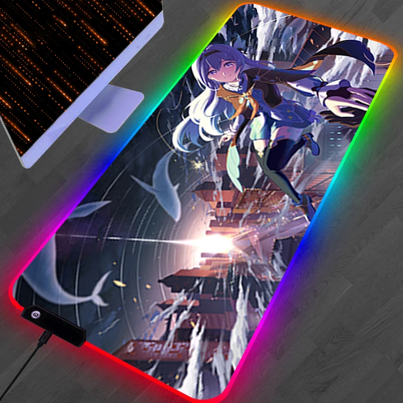 لوحة ماوس LED RGB ملحقات الكمبيوتر لوحة ماوس H-honkai Star Rail Firefly لوحة ممتدة غير قابلة للانزلاق لوحة مفاتيح مطاطية حصيرة مكتبية للألعاب