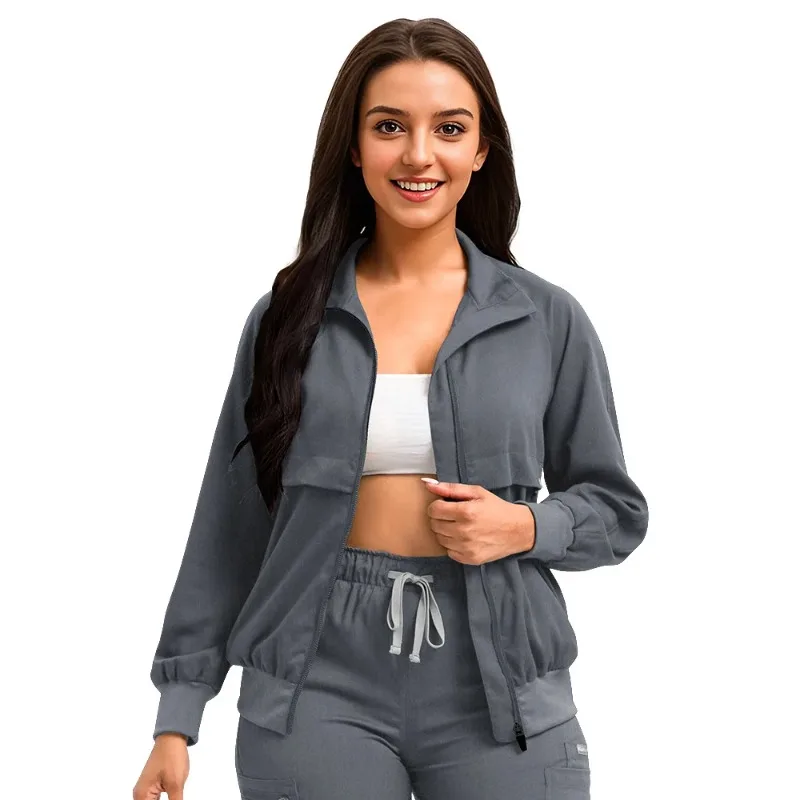 Autumn and Winter Standing Collar Long Sleeved Medical Jacket Suitable for Nurses, Doctors' Room Patrols, and Pharmacy Uniforms