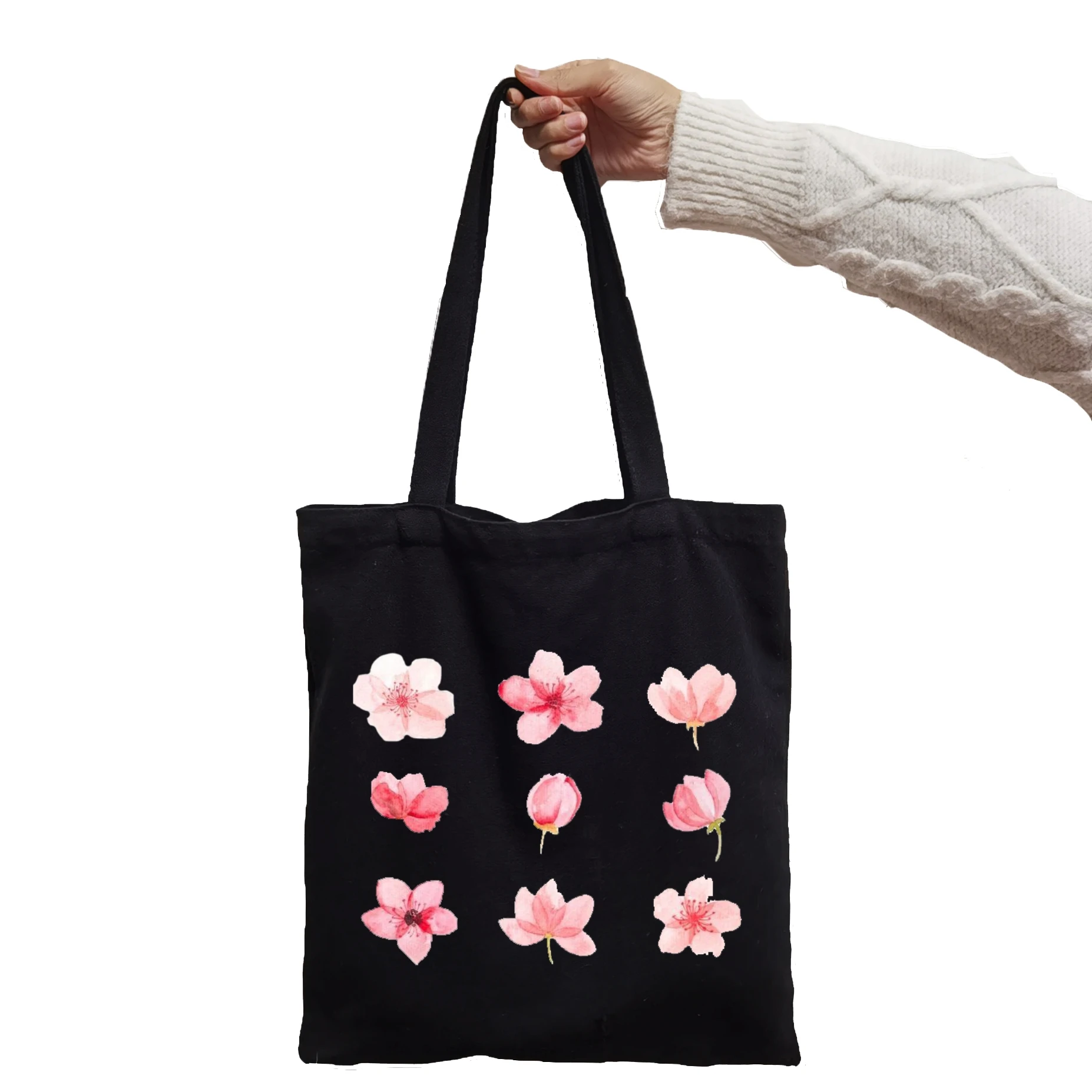 Women Bag Pink Cosmos Flowers Lemonade Daisies Handbag Harajuku Print Fashion Black Shoulder Bags Big Shopping Bags Tote Bag