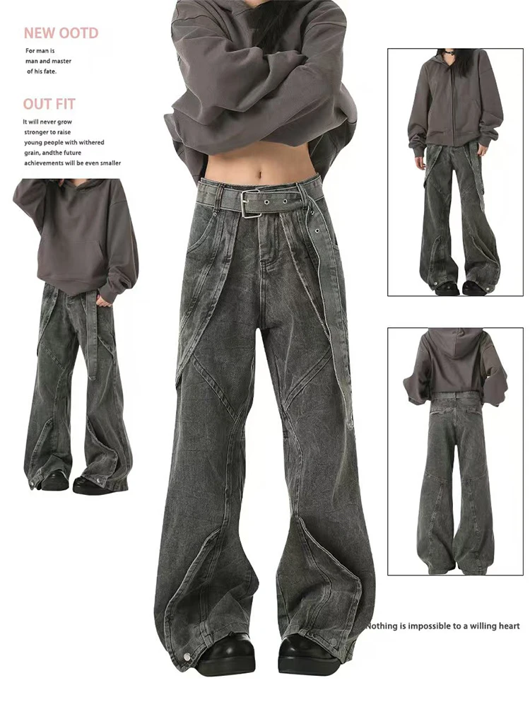 

Women Goblin Core Baggy Jean Japanese Abi Y2K Streetwear Punk Style Harajuku Cargo Flare Denim Pants Grunge 2000s Bell-Bottom