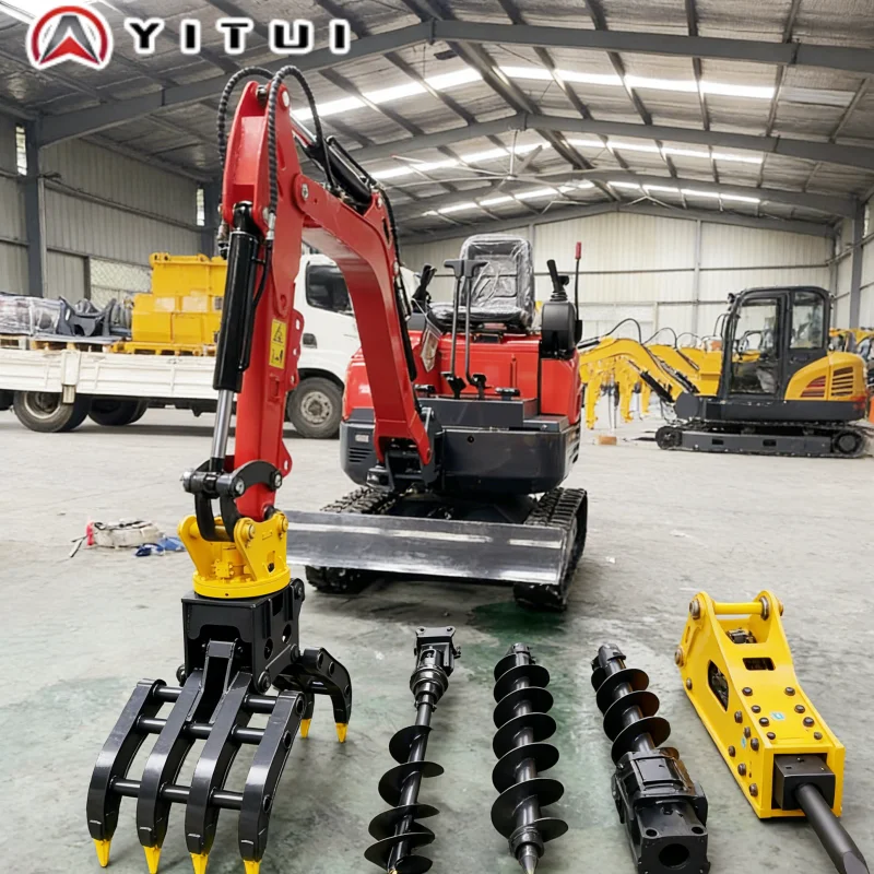 

Индивидуальный мини-экскаватор 1,5 тонны с 3 насадками (Grapple/Drill/Breaker) - Компактный гусеничный экскаватор для строительства сада