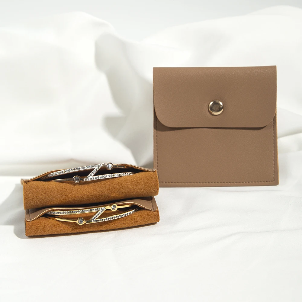 

5Pcs Coffee Luxury Jewelry Accessory Gift PU Leather Button Bag For Wedding Birthday Party Ring Earring Candy Organizer Storage