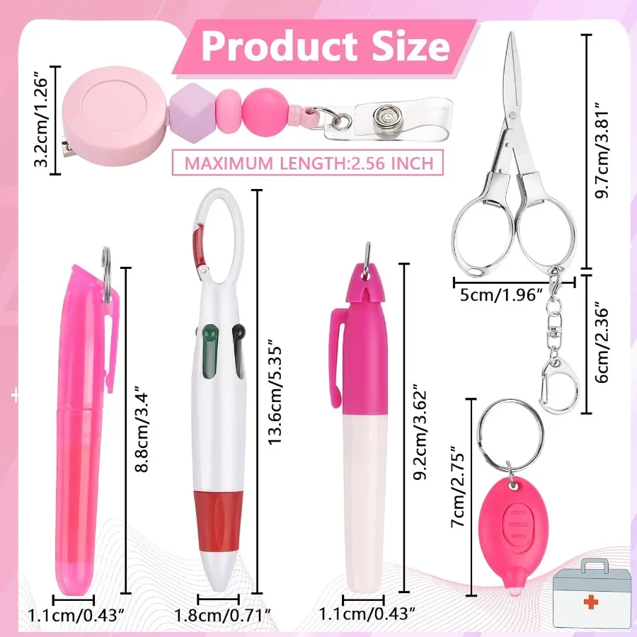 6 قطعة ملحقات شارة Nue مجموعة حزمة أقلام Nue بما في ذلك مشبك بكرة شارة قابل للسحب قلم تحديد صغير قلم حبر جاف دائم #2