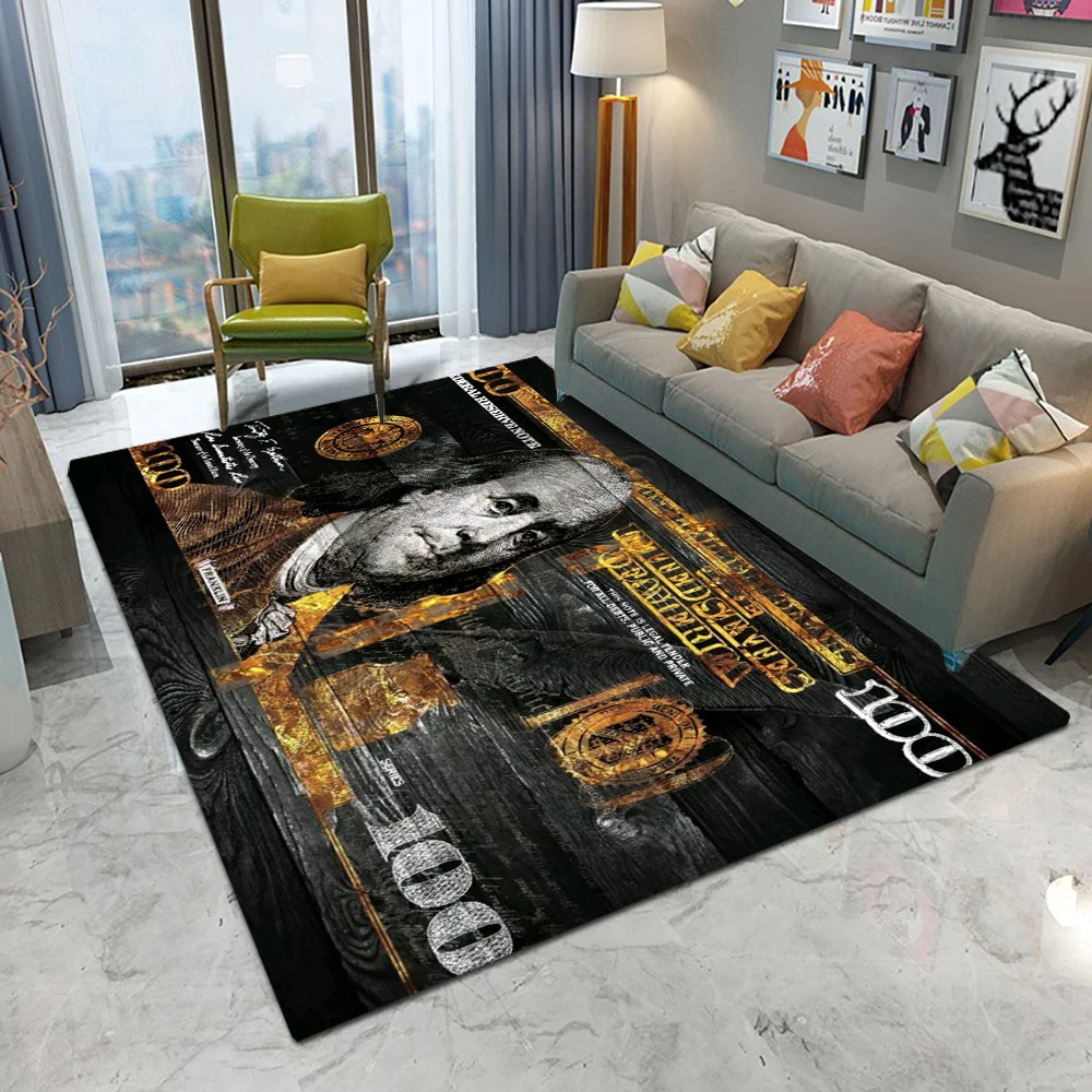 Colorful Creative Dollar Money Print Large Area Carpet Mat Non-Slip Stain Resistant Rug for Bedroom Entryway Home Decoration