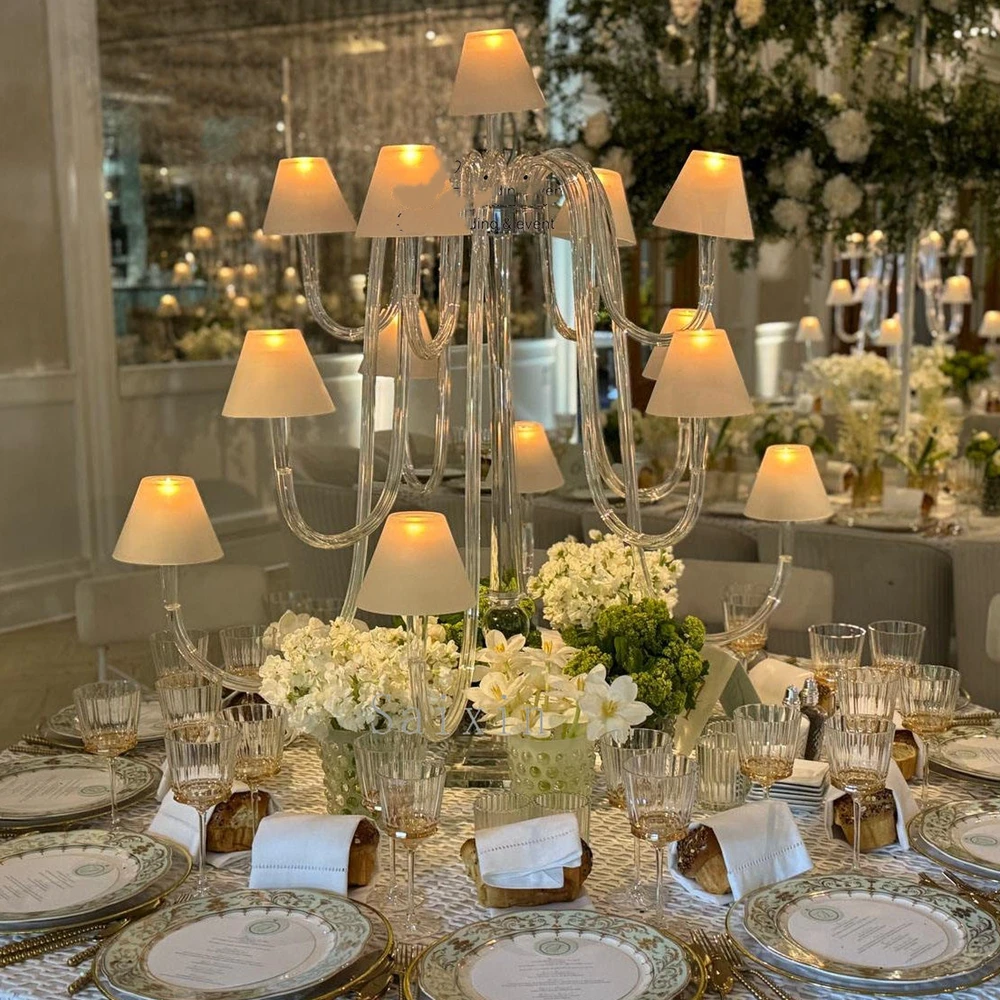 1-12pcs Gorgeous Crystal acrylic Centerpiece 13 Arms Frosted Lamp Shade acrylic Crystal Candle Stand for Events