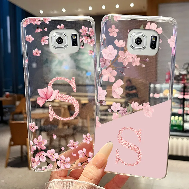 Capa de silicone transparente macia em TPU para Samsung Galaxy S6 Edge S6 Edge+ com estampa de flor e letras para Samsung S6 Edge Plus.