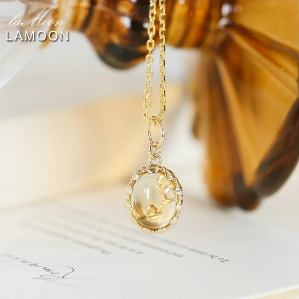 

LAMOON натуральный цитрин кулон ожерелье для женщин изысканный милый элегантный стерлингового серебра 925 пробы позолоченный ювелирный подарок