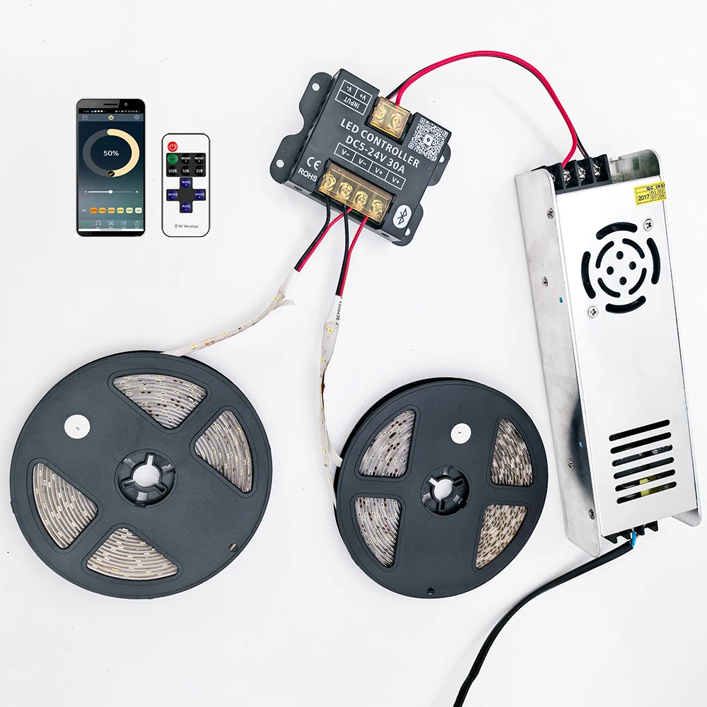 DC12-24V 30A 360 واط تطبيق الهاتف المحمول اتصال بلوتوث LED قطاع تحكم باهتة مع RF اللمس عن بعد استخدام للضوء LED