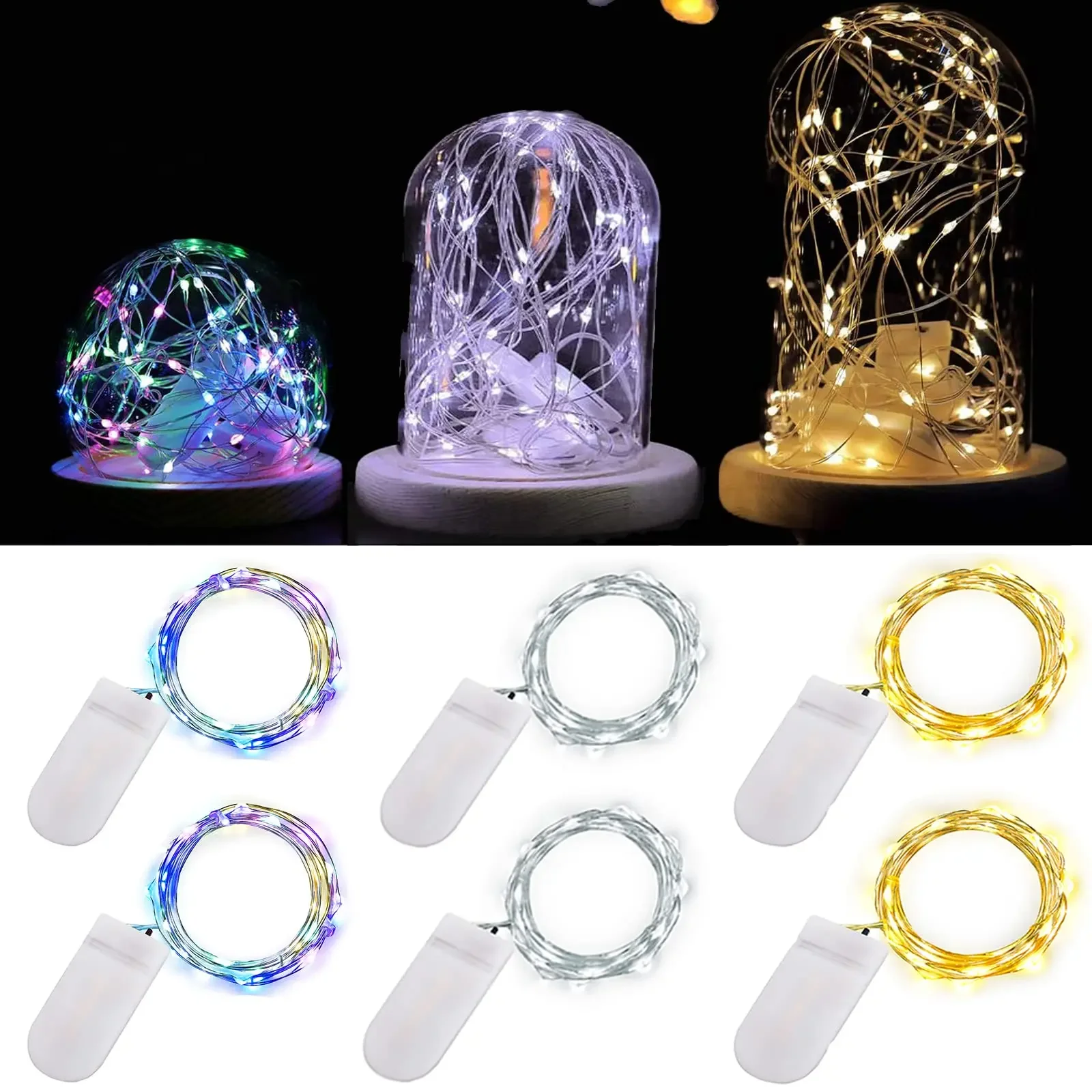6 Pack Fairy Copper Wire String Lights 2M 20 Led Starry Firefly Lights Christmas Lamp DIY Mason Jar Decor Wedding Party Garlands