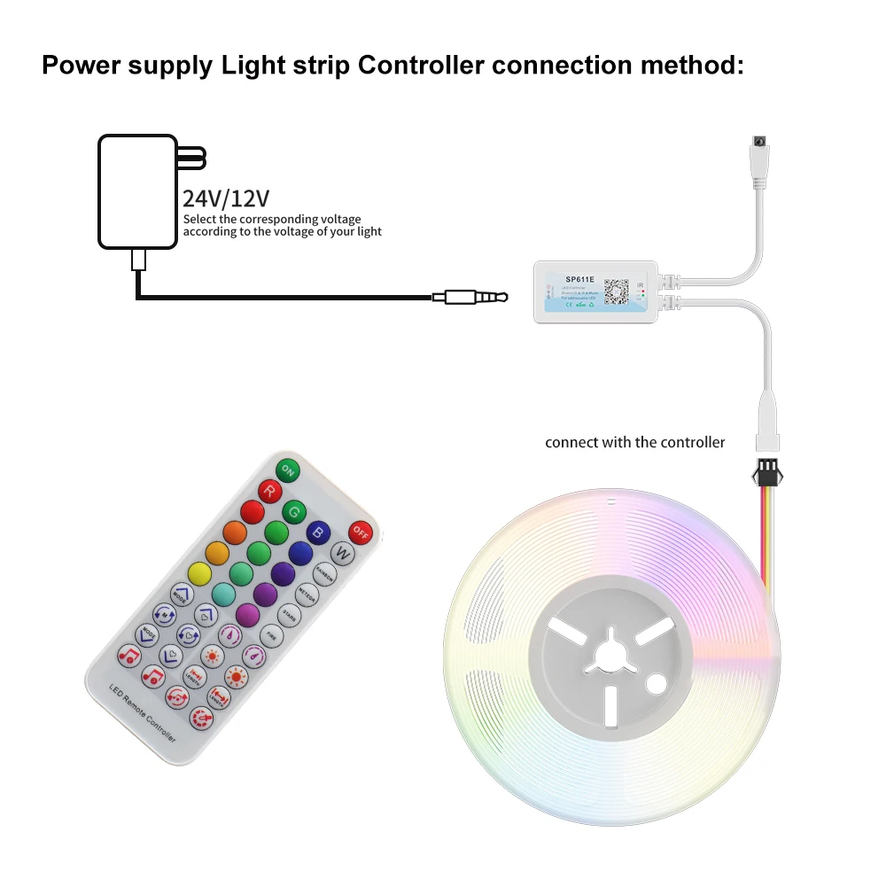 Gingsow-tira de luces LED RGBIC con control remoto por Bluetooth, cinta de luz de fondo Flexible que cambia de Color, diodo IR38 teclas SP611E