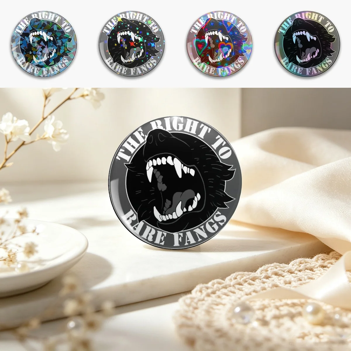 The Right to Bare Fangs Pin Holographic Star Heart Pin Brooches Laminated Button Fashion Accessory