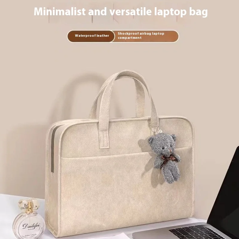 

14/16 Inch Laptop Bag With Anti Drop Shock-Absorbing Design Simple Thick One Shoulder Design Comes With A Teddy Bear Pendant