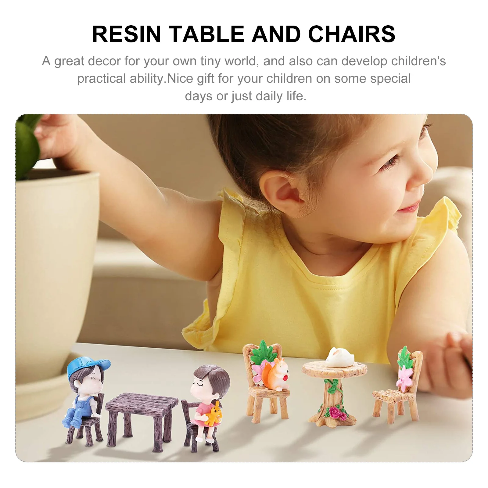 

5Sets Miniature Resin Table and Chairs Durable Craft Decoration for Home Desk Office Fairy Garden Accessories Landscape