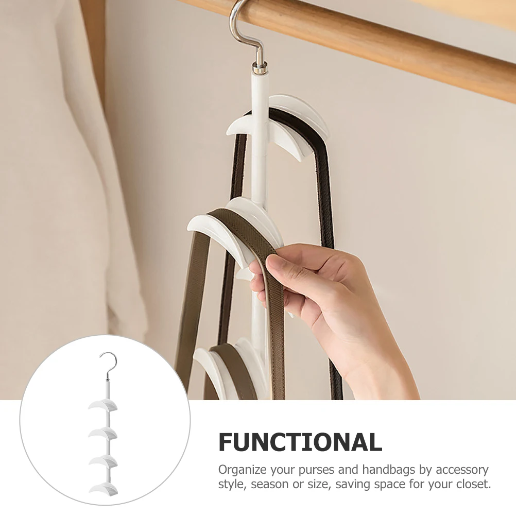 

Rotating Hook Rack Bag Hanger Storage Organizer Anti-Damage Closet Hanger for Handbags Belts Scarves Widened Curved Design