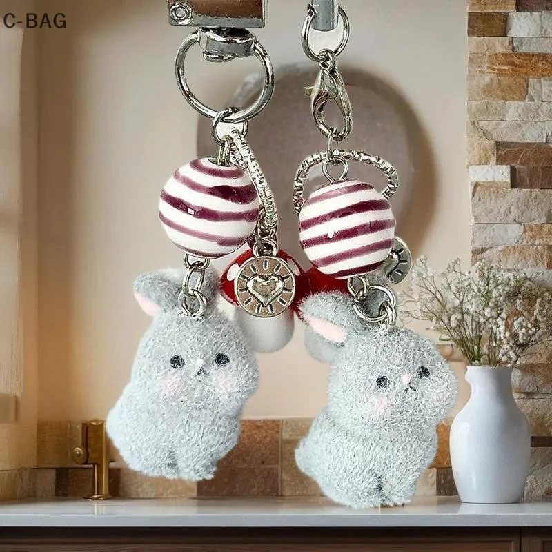 

Sweet Girl's Flocked Bunny Rabbit Lanyard Featuring Mushroom Charm, Keychain, CCd Camera Accessory, Ideal Bag Decoration Gift