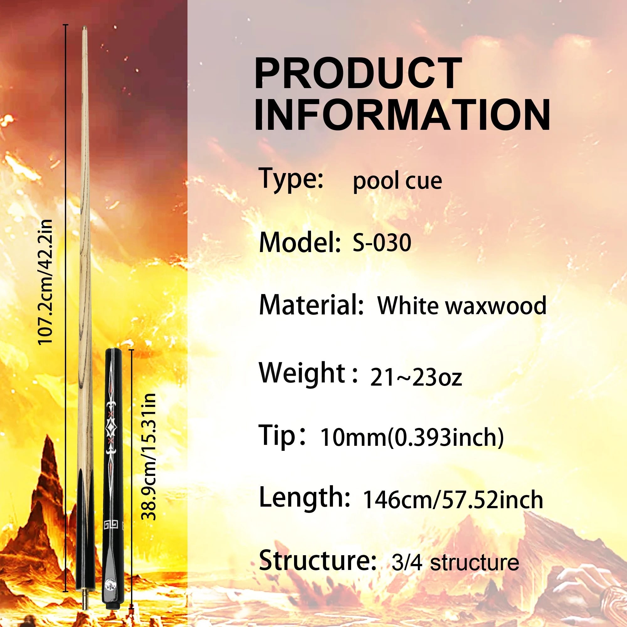 North American White Ash Pool Cue Unique Pattern Design 10mm Brass Explosion-Proof Ferrule Sustained Explosive Power