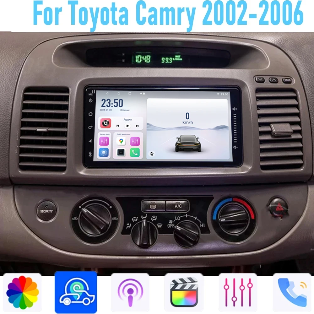 7'' For Toyota Camry 2002-2006 GPS  Car RadioHead Unit Stereo Wireless Carplay Apple Android 15 Auto Reversing Image Navi 4+64GB