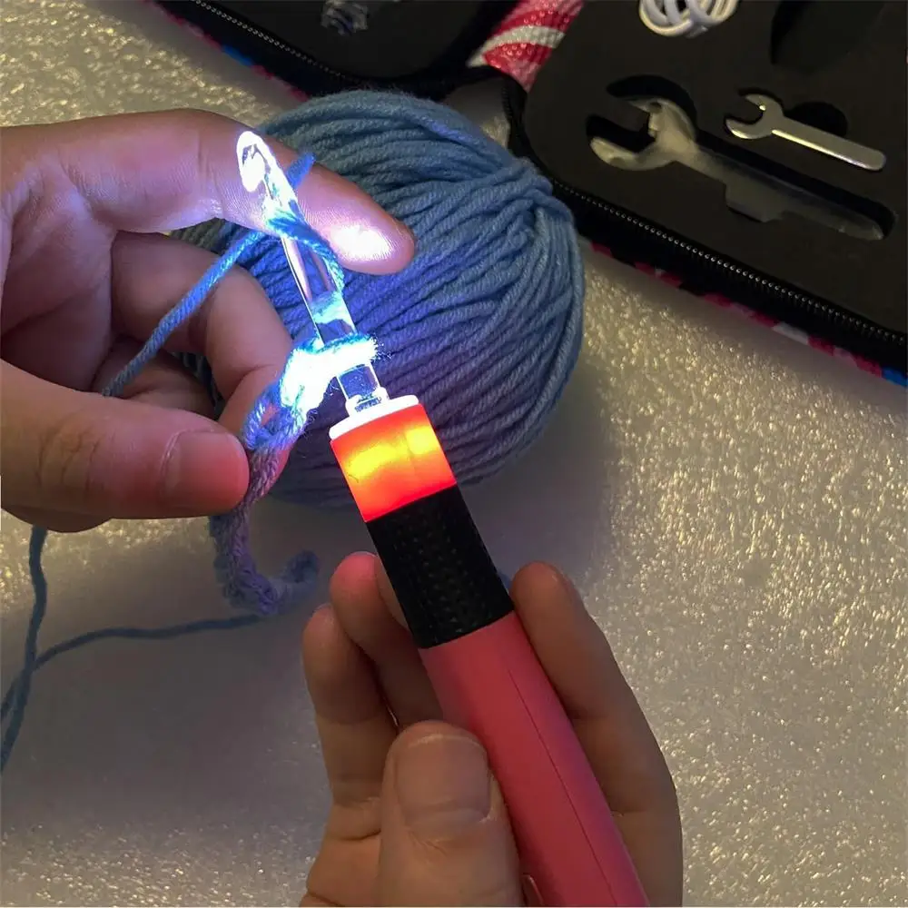 17pcs Crochet Hook Set with Counter Ergonomic Knitting Needles Kit with Led Light&Row Digital Counter DIY Tool for Knitting Hook