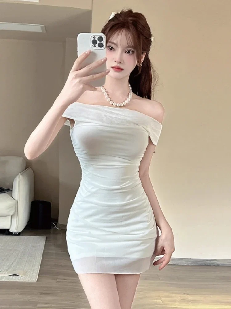 Topanoma Sweet Sexy Evening Dresses Women Slash Neck Off Shoulder Slim Elegant Cocktail Mini Dress Birthday Party Wedding Prom