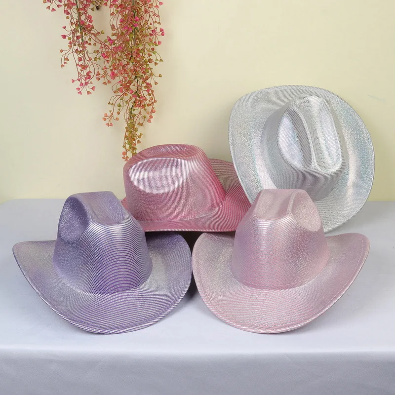 New Festival Shiny Laser Western Cowboy Hat Men and Women Party Stage Silver Space Holographic Rave Hat Disco Party Glitter Hats