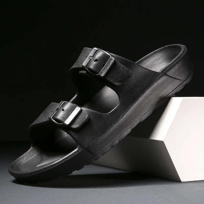 Men Women Double Buckle Strap Thick Soled Open Toe Slippers Lightweight EVA Slides Classics Non-Slip Indoor Outdoor Beach Sandal
