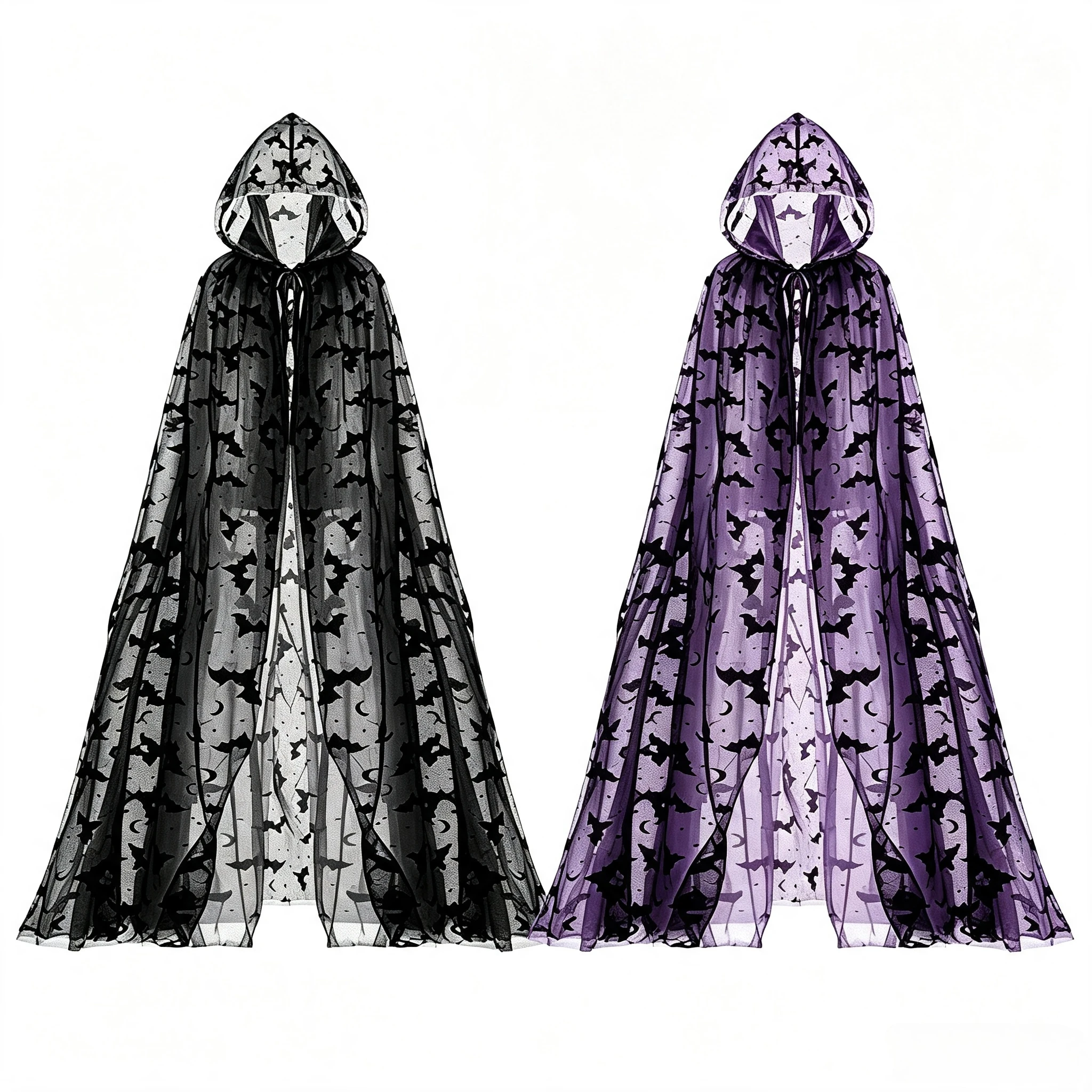 Unisex Unique Design Halloween Spider Bat Theme Party Spooky Mysterious Gothic Style Versatile Lightweight Layering Mesh Cape