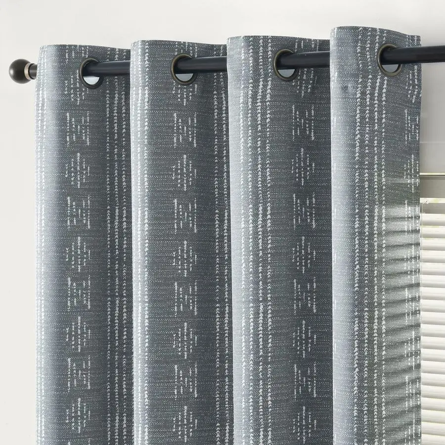 

95 Blackout Boho Curtains 54 Inch Length for Bedroom White on Grey Geometric Printed Grommet Top Room Darkening Thermal Insulate