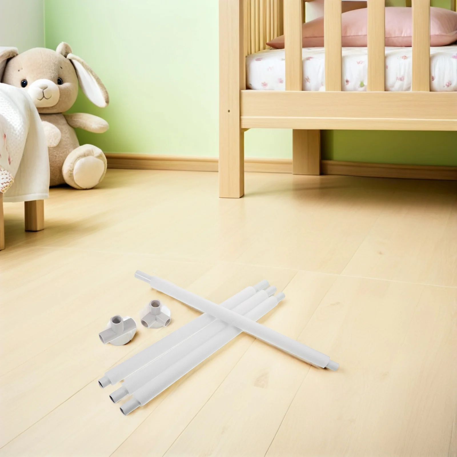 1セットの幼児用プレイヤードアクセサリー、スポンジで包まれたステンレス鋼製プレイヤードロッドアセンブリ、安全なプレイヤードサポートと安全レール用