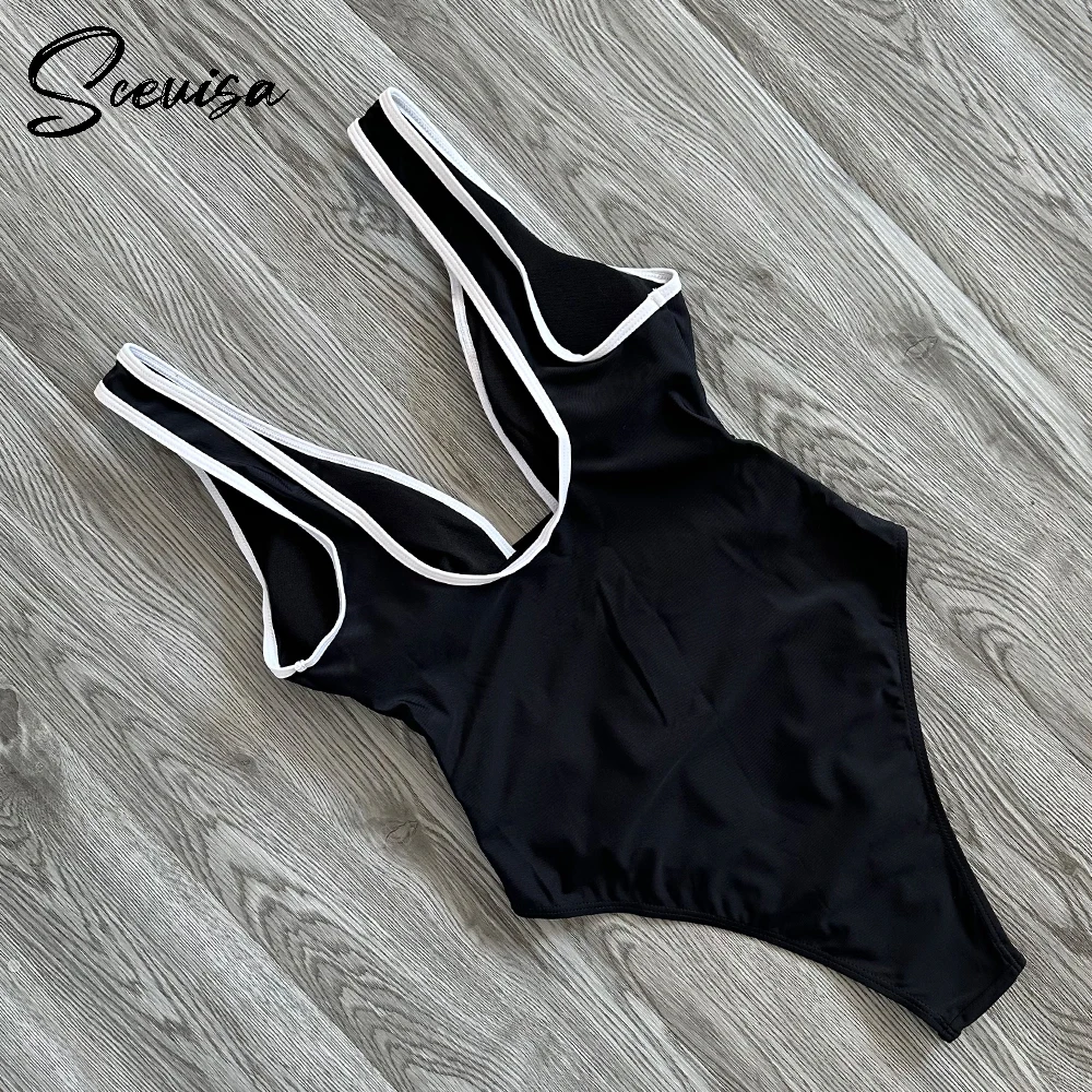 2024 New One Piece Swimsuit Sexy Solid Black Swimwear Women Bathing Suits Beach Backless Monokini Swimsuit Female Summer