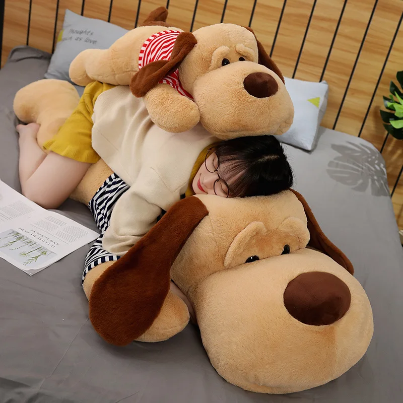 Giant Sleeping Dog Plush Pillow Stuffed Animal Hug Toy Plush Body Pillow Soft Cartoon Pillow Back Cushion Gift for Kids Adults