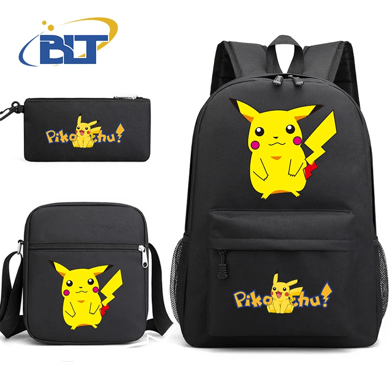 MINISO Pikachu satu Set tas sekolah anak, tas punggung anak, tas pensil tiga potong