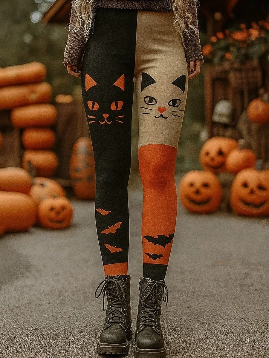 Halloween Graphic pumpkin Printed  Women's Leggings Vacation Vintage Fashion Ankle-Length High Waist Pants casual Women's wear