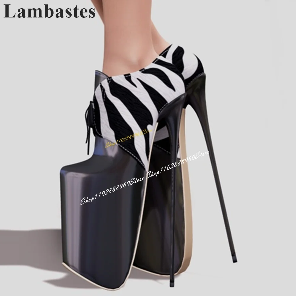 

Black And White Zebra Print Platform Pumps Stilettos High Heel Women Shoes Cross Tied Pointed Toe 2024 Sexy Zapatos Para Mujere