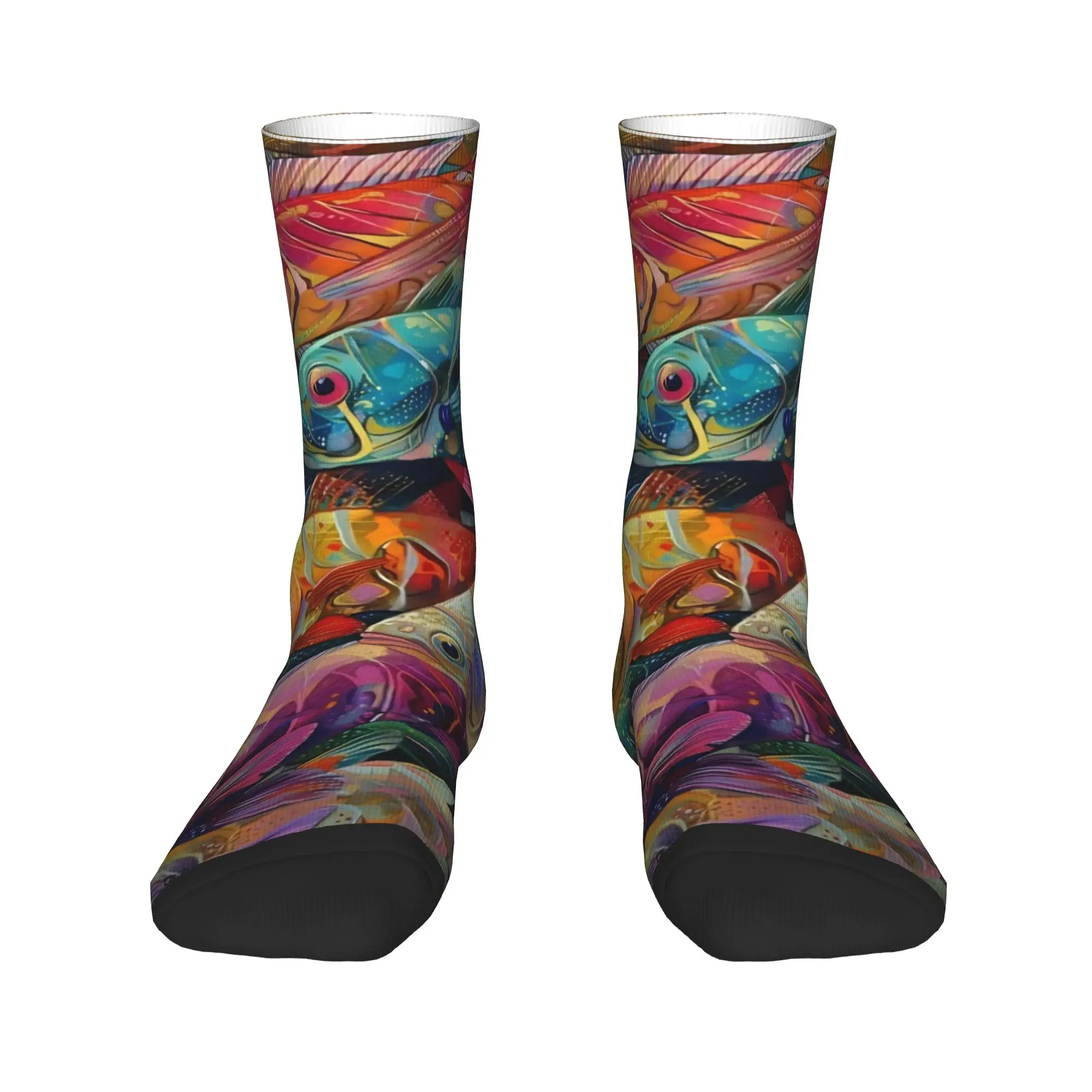 Fish Bait Stockings Unisex Men Colorful Printed Fish Fishing Socks Warm Soft Socks Autumn Running Anti Skid Printed Socks