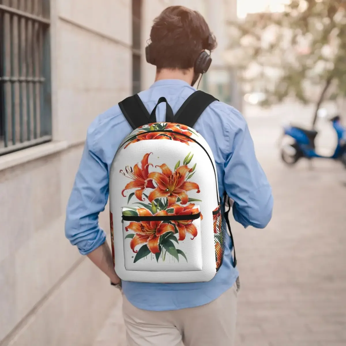 Lily Flowers Realistic Illustration Style Student Backpack School Bag Hiking Travel Daypack for Boys Girls Bookbag Shoulder Bags
