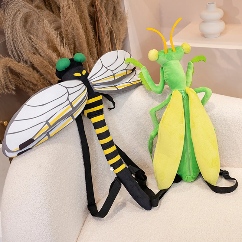 Simulation Insect Dragonfly Plush Toy Creative Praying Mantis Stuffed Backpack Cartoon Mantis Dragonflies Dolls Birthday Gifts