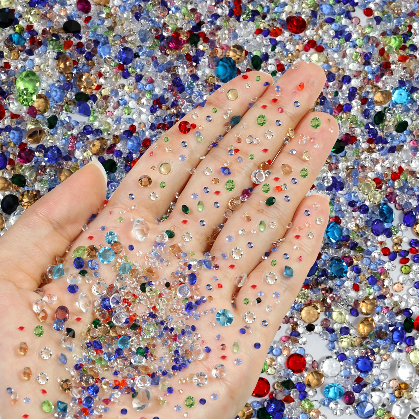 10gMixedColor Multi Size Nail Rhinestones Round Flatback Crystal Rhinestone Colorful Gems Diamond Beads DIY Nail Art Decorations