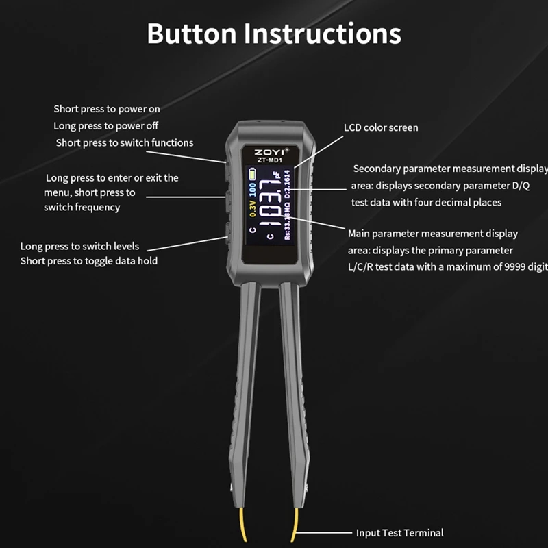 LCR Tweezers Bridge ZT-MD1 Patch Resistance Inductance Capacitor Component Test