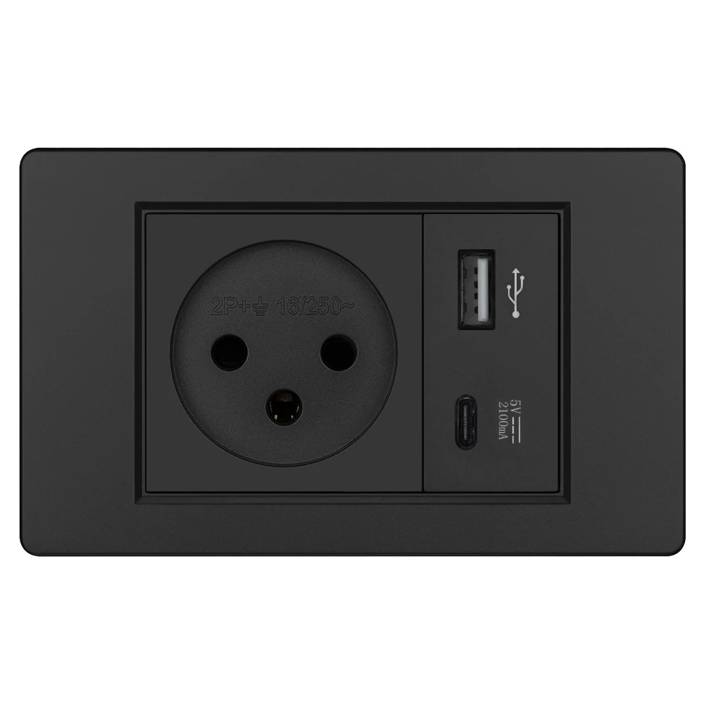 VISWE power socket israel 16A 250V, Type-c usb power socket 5V 2A 118*72mm Plastic Panel Type-c Fast Charger