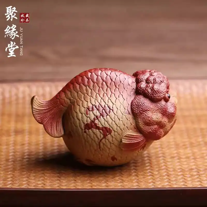 Yixing Original Purple Clay Pet Ornament, Goldfish, Good Luck, Famous Artist, Fully Handmade Set, Tea Toy, Premium Quality, Can