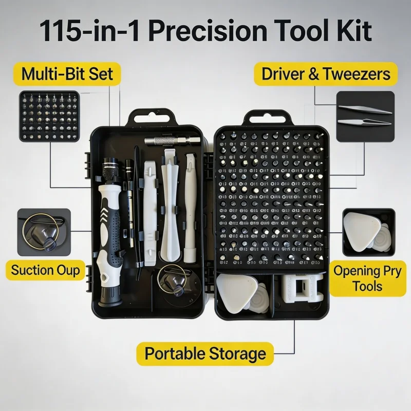 Stocking Stuffers 115-in-1 Professional Hand Repair Tool Set, Magnetic Precision Screwdriver Nut Driver Kit, Christmas Gift for