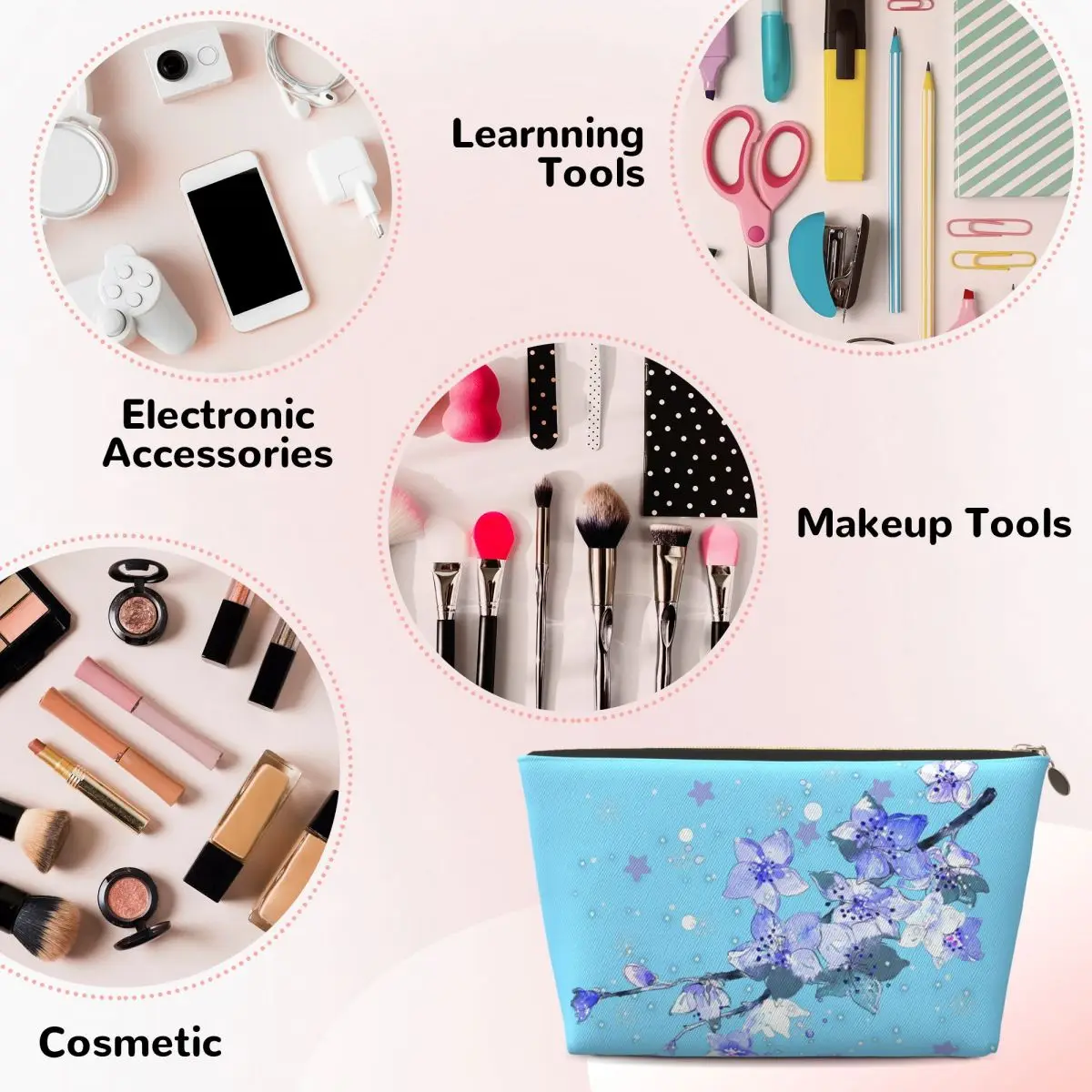 لان وانغجي الأزرق ساكورا الفن الجامح مو داو زو شي جوسو لان حقائب مستحضرات التجميل النسائية السفر ماكياج المنظم الحقيبة تخزين أدوات الزينة #4