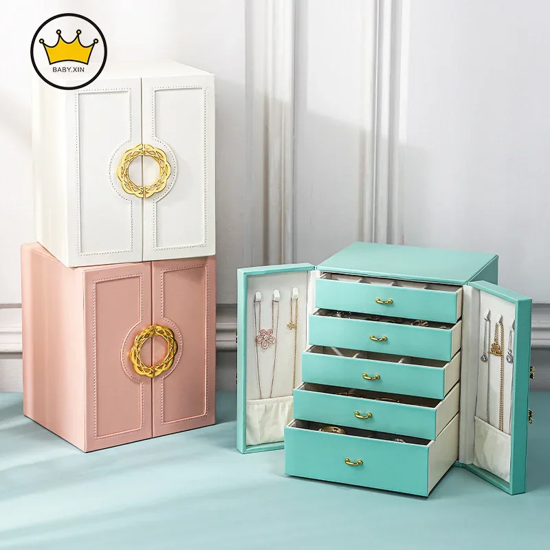 Five-layer Double Open Large Jewelry Box Desktop Accessories Sorting Storage Box Large Capacity Necklace Storage Box