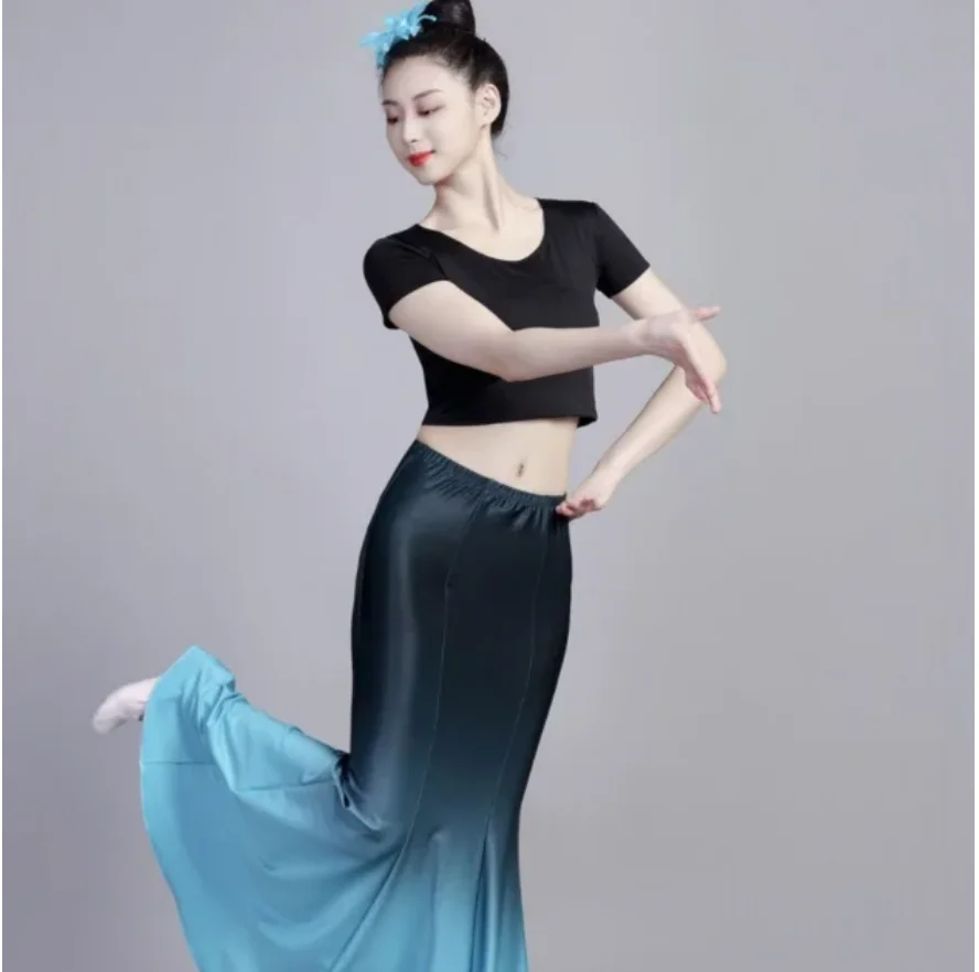 1pcs/lot folk style woman mermaid dancing skirt lady gradient fishtail dancing skirt