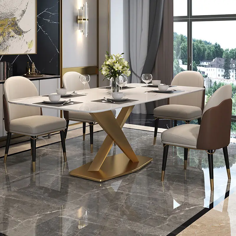 Customized Luxury Furniture Dining Room Marble Dining Table Set 6 Seater Hotel Suite Dining Table Set Modern